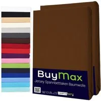 Buymax Spannbettlaken 2-er Set, Doppelpack, Bettlaken, Jersey 100% Baumwolle, Gummizug: rundum, (2 Stück), Pflegeleicht und Atmungsaktiv in Verschiedenen Farben und Größen