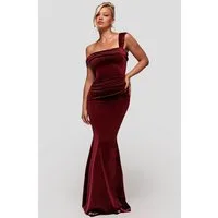 Goddiva Maxikleid Glitter Polka Dot Velvet One Shoulder Maxi Dress Langes Kleid