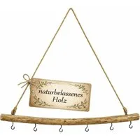 NaDeco Bastelnaturmaterial Deko Holz Stange zum Hängen ca. 80cm mit 6 Haken und Kordel