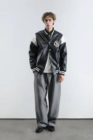 Farbblockierte Kunstleder Bomberjacke