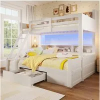 Odikalo Etagenbett Kinderbett Jugendbett 90x200+140x200 mit LED (mit Leiter Bettgitter Mehrere offene Schließfächer Leiterposition optional 1 Schublade LED-Lichtleiste Ohne Matratze)
