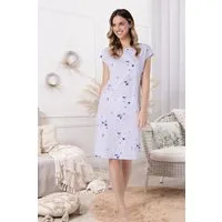 COOLISMO NIGHTWEAR Nachthemd Damen Sommer Schlaf-Shirt Baumwolle knielanges Sleep-Shirt in Lavendel mit floralem Muster & Seitenschlitz