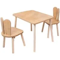 COZYCOLLECTIONS Kindersitzgruppe Kindertisch-Set mit Tiermotiv-Stühlen aus Naturholz, (Kindertisch-Set, 3-tlg., 3-teilig (1 Tisch + 2 Stühle), Montessori-Design: fördert Selbstständigkeit, Ordnung & Kreativität