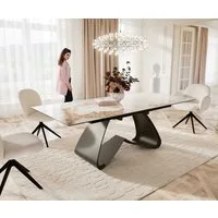 DELIFE Esstisch Edge, Keramik Minas Melange Weiß-Beige 180-220x100 W-Gestell Effektfinish Ti