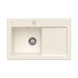 Villeroy und Boch Subway Flächenbündige Spüle 67722FKR Becken links, mit Ablaufgarnitur und Exzenterbetätigung, Crema
