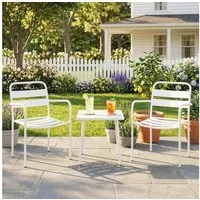 Outsunny Sitzgruppe mit 2 Gartenstühlen, Glastisch, Lamellen-Design, (Gartenmöbel-Set, 3-tlg., Bistroset), für Garten, Terrasse, Weiß