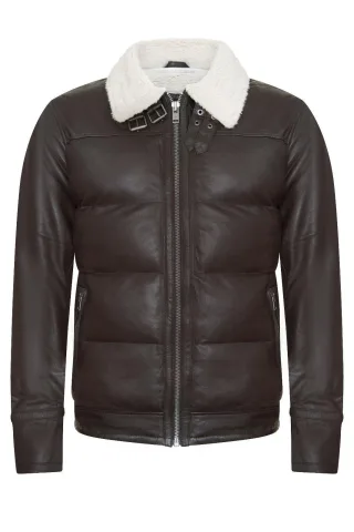 Gesteppte Biker-Pufferjacke aus Leder für Herren – Brasilia