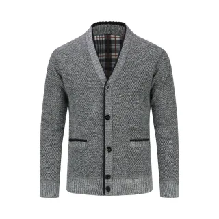 Herren Strickjacke mit Zwei Taschen Knopf Stehkragen Strickjacke für den Winter Hellgrau