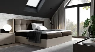 Boxspringbett Bett THANOS 120x200cm Nordic Teak Stoff Braun inkl. Bettkasten