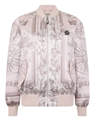 Oversized Satin Bomber Butterfly Tattoo