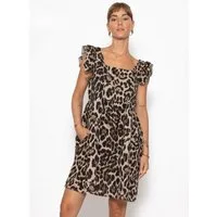 SASSYCLASSY Minikleid Gestreiftes Musselinkleid für Damen Kleid aus Musselin im Streifenmuster mit Rüschenärmel Rosa-Gelb Pink