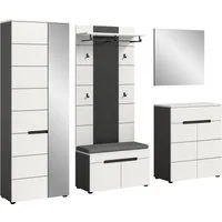 Home affaire Garderoben-Set REHAT, TOPSELLER!, 5-teilig, Breite 255 cm, individuell erweiterbar, (Set, 6-St., bestehend aus: Schrank, Sitzbank, Sitzkissen, Paneel, Spiegel, Kommode), Garderobenkombination, Kombination, Set, Flurgarderobe, Diele