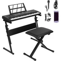 Rutaqian Home-Keyboard Home-Keyboard 61 Tasten Keyboard mit 300 Klängen & Beleuchteten Tasten, Komplettset inkl. Ständer, Hocker, Kopfhörer für Anfänger & Kinder