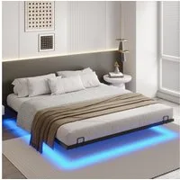 MSMASK Metallbett Schwebebett Bettgestell mit LED-Beleuchtung (Ohne Matratze), 180x200cm