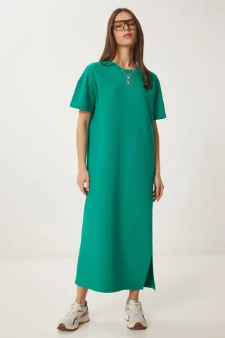 Midi-Baumwollkleid mit Schlitz