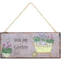 Levandeo® Metallbild, Gartenschild L30cm Bin im Garten Spruch Metall Wandbild Garten Deko