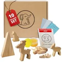 Eli Kantholz Schnitzfiguren zum Schnitzen inkl. Schnitzanleitung für Kinder, (Schnitzholz Linde - Bastelholz - Holzwerken - Holz Rohlinge 10-tlg), Lindenholz - Bastelset - Schnitzrohlinge für Anfänger