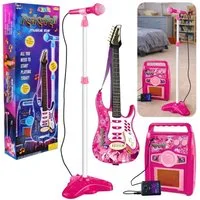 Wisam Lernspielzeug Rosa E-Gitarre mit Mikrofon und Verstärker