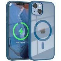 EAZY CASE Handyhülle Transparente Hülle mit MagSafe für iPhone 14 6,1 Zoll, Silikon Handyhülle, Schutzhülle mit Kameraschutz, Etui magnetisch Blau