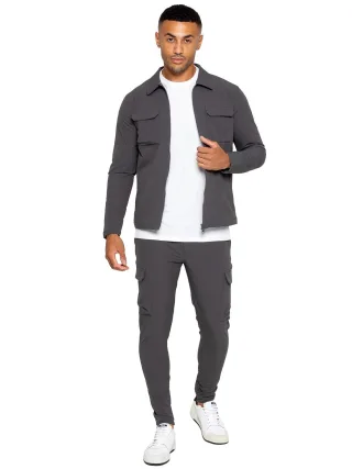 Enzo | Herren Cargo Shacket Trainingsanzug Set - Grau