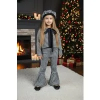 Parla Kids Shirt & Hose Blazer, Schlaghose und Mütze im schwarz-weiß Hahnentritt-Muster