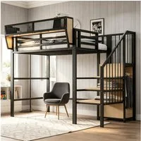 MODFU Hochbett Funktionsbett Kinderbett (90x200 cm mit Regal & Sicherheitsleiter, Platzsparendes Metallbett, für Kinder, Jugendliche & kleine Wohnungen) ohne Matratze
