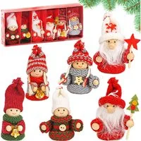 BRUBAKER Christbaumschmuck Weihnachtswichtel Set, Winterkinder (6-tlg), Holz Weihnachtsanhänger und Strick, 8 cm, Baumschmuck Weihnachten