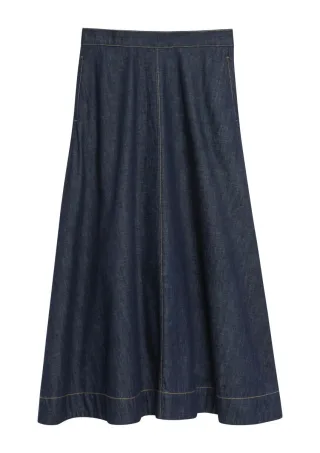 comma - A-Linien Jeansrock in Midi-Länge mit hohem Bund blau - Gr. - 42