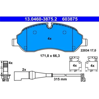 ATE Bremsbel?ge vorne Ford Tourneo V362 Transit V362 13.0460-3875.2