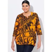 Ulla Popken T-Shirt Shirt Blätter A-Linie Tunika-Ausschnitt 3/4-Arm
