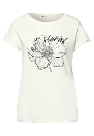 Street One - T-Shirt mit floralem Frontprint weiß - Gr. - 44