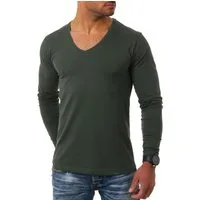 Young & Rich Langarmshirt Herren Uni Basic tiefer V-Ausschnitt Longsleeve Unterziehshirt 2239 V-Ausschnitt unifarben langarm slim fit