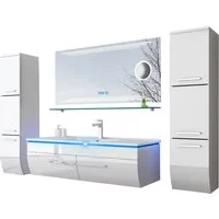 Homeline Badmöbel-Set Badmöbel Set Weiss 120 cmmontiert Weiß Hochglanz Badezimmermöbel, (6-St., Spar set)