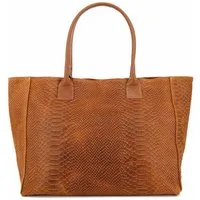 ITALYSHOP24 Shopper Made in Italy Damen Leder Tasche Schlange Prägung Tote Bag Handtasche, Wildleder DIN-A4 Schultertasche Beuteltasche Henkeltasche Ledertasche