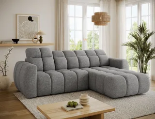 Ecksofa mit Schlaffunktion Sofa SALONIA Stoff Elegant Dunkelgrau Ottomane Rechts