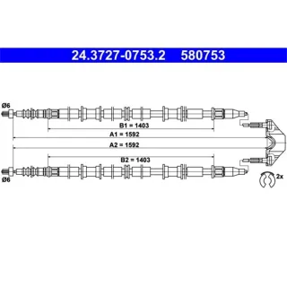ATE Handbremsseil hinten L?nge: 1592 Opel Astra G T98 F70
