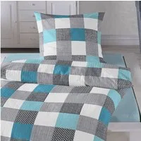 TRAUMSCHLAF Bettwäsche Karo aqua, Seersucker, 2 teilig, bügelfreie Seersucker Qualität