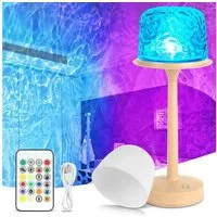 Luckice LED Nachtlicht Akku Ocean Lamp Wasserwellenlampe, Schirm abnehmbar, Stufenlos dimmbar, 16 Farben Drehbare Nachttischlampe, Dimmbare Tischlampe, Tischlampe mit Touch Sensor, Fernbedienung, Dimmbar Sternenhimmel Projektor, Dekoleuchte, Nachttis