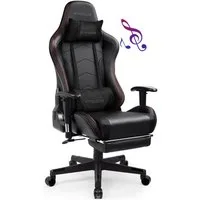 GTPLAYER Gaming-Stuhl Bürostuhl Gamer Stuhl mit Fußstützen Bluetooth Lautsprecher, Ergonomischer Musik Computerstuhl inkl. Lendenwirbel- und Nackenkissen