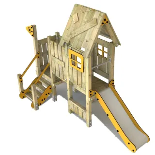 Öffentlicher Spielturm PRO MAGIC Ball - Spielplatz Spielgerät mit zwei Ebenen 60cm & 90cm Höhe - Robustes Kletterhaus für Kitas & Schulen - Wickey