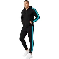 L.gonline Freizeitanzug Herren Jogginganzug zweifarbig sportlich mit Streifen, 526 (Kapuzenjacke mit Reißverschluss, Hose, 2-tlg), Fitness Freizeit Casual