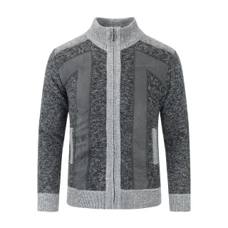 Herren Strickjacke mit Reißverschluss Stehkragen Cardigan Grobstrick Gefüttert Pullover für den Winter Dunkelgrau