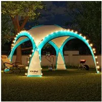 Swing&Harmonie Faltpavillon LED Event Pavillon XXL DomeShelter 450cm, inkl. Solarmodul Designer Gartenzelt mit Beleuchtung Camping Partyzelt