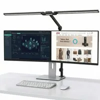 Sunicol Schreibtischlampe LED Dimmbar Klemmbar 24W 95CM, 5 Farbmodi, Doppelkopf Tischlampe, Automatische Dimmung Tischlampe für Homeoffice Büro