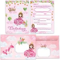 JUNAPACK Einladungskarten Prinzessin zum Kindergeburtstag Einladungen mit Umschlägen Karten, Einladungskarten mit Umschlägen zum Geburtstag Prinzessin