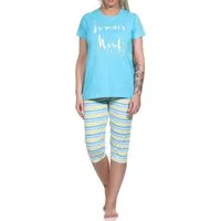 RELAX by Normann Pyjama Sommerlicher Damen Capri Schlafanzug, kurzarm Pyjama Hose geringelt