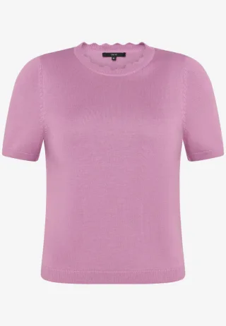 zero - Kurzarm-Strickpullover mit Rüschen-Ausschnitt pink - Gr. - 42