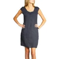 Caspar Sommerkleid SKL018 knielanges Damen Sommer Leinenkleid mit Perlmutt Knöpfe Dekor figurumspielender Schnitt, luftig leicht, angenehm kühlend