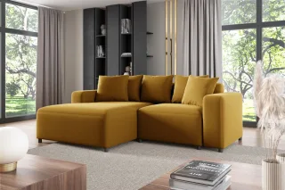 Ecksofa Designersofa Sofa MEGAN XS in Stoff Salvador Honiggelb Ottomane Links
