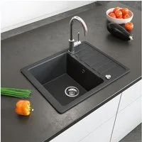 Bergstroem Granitspüle, Schwarz, 58 x 46 cm mit Trockenplatz, Rechteckig, 57.5/46 cm, beidseitig montierbar, (1 St)